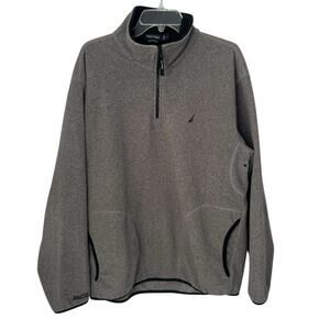 Nautica Fleece Quarter Zip Pullover Sweatshirt Pockets Gray Soft Mens Size Large